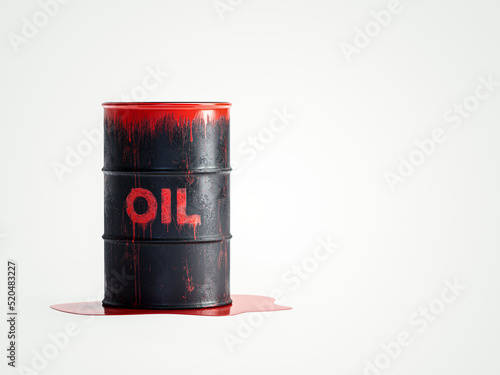 3d illustration of barrel with oil and bloody red color. World energy crisis or economy war concept