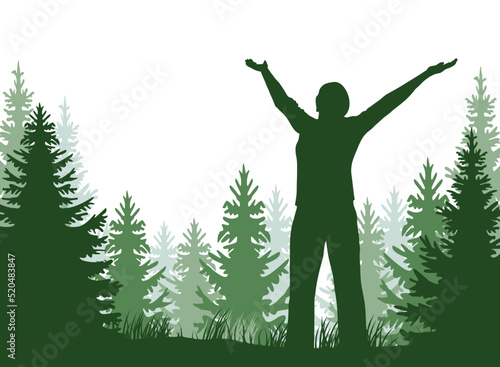 Frau macht Yoga im Wald, Silhouette