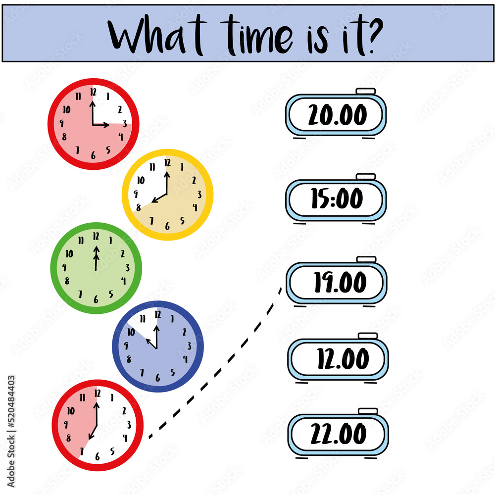 Learning time on the clock. Educational activity worksheet for kids and