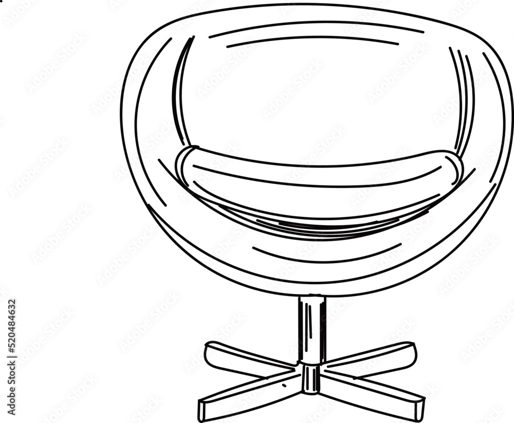 Egg Chair Vector, Line art illustration of egg chair, Sketch drawing