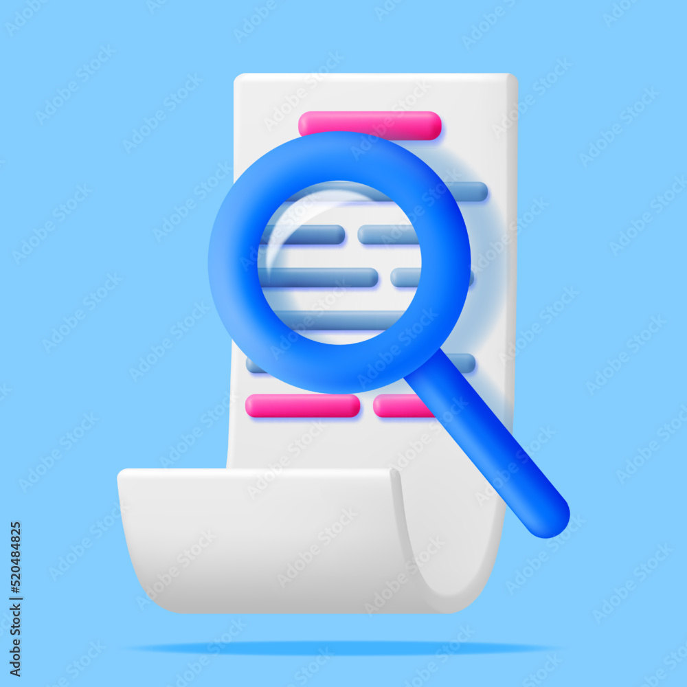 3D Paper Document with Magnifying Glass Isolated. 3D Paper Document with Magnifying Glass Isolated.