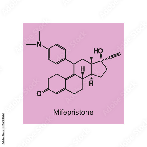 Mifepristone hormone molecular structure on purple background. Vector illustration.