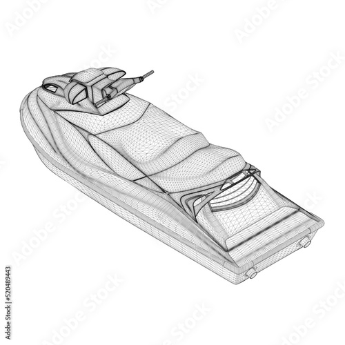 Water scooter frame from black lines isolated on white background. Isometric view. 3D. Vector illustration.