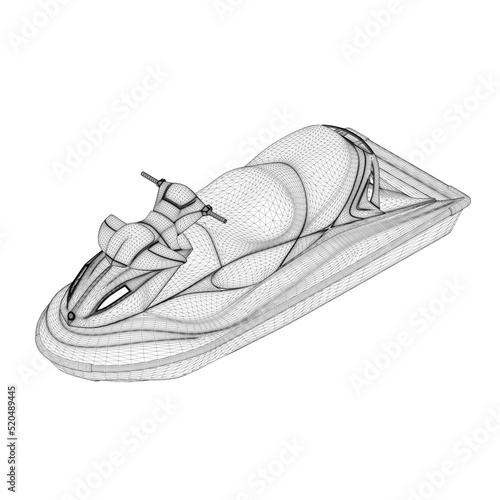 Water scooter frame from black lines isolated on white background. Isometric view. 3D. Vector illustration.