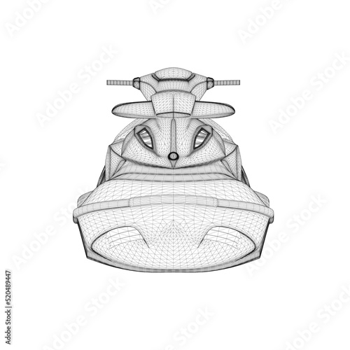 Water scooter wireframe from black lines isolated on white background. Front view. 3D. Vector illustration.
