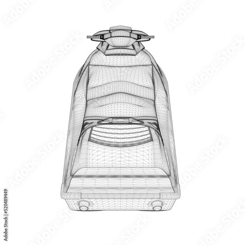 Water scooter wireframe from black lines isolated on white background. Back view. 3D. Vector illustration.