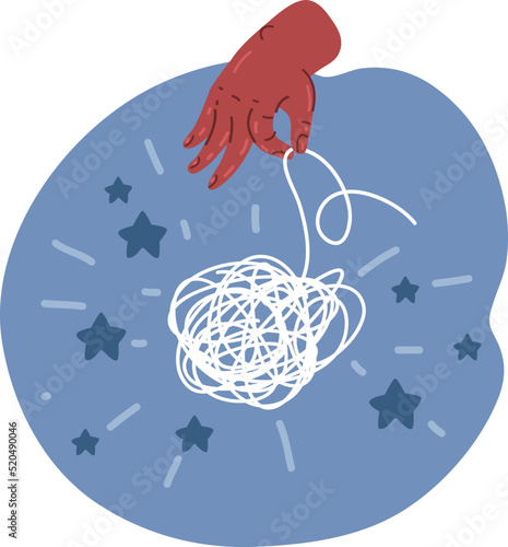 Vector illustration of Tangle and untangle, psychotherapy and psychology concept. Tangled. Doodle. Problems solution