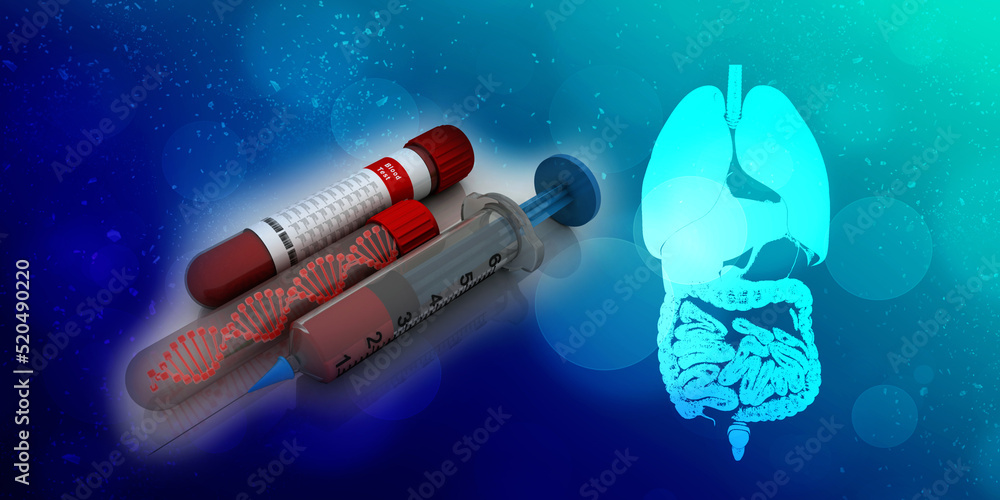 Obraz premium 3d render of dna structure with Syringe 