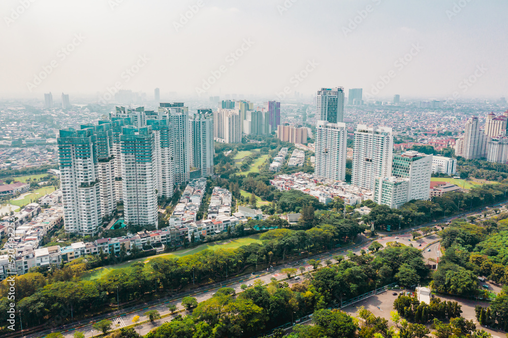 Aerial view of apartment buildings at benyamin suaeb street. Kemayoran, Jakarta Aerial view of apartment buildings at benyamin suaeb street. Kemayoran, Jakarta