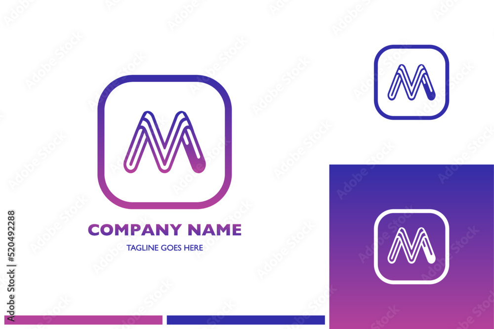 Logo set letter M with gradient on 3 different backgrounds. Vector graphic design company logo. Editable vector design.
