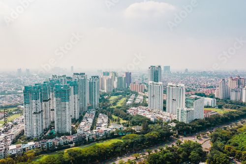 Aerial view of apartment buildings at benyamin suaeb street. Kemayoran, Jakarta © rykie