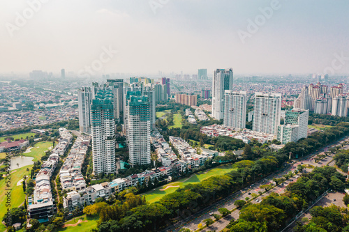 Aerial view of apartment buildings at benyamin suaeb street. Kemayoran, Jakarta