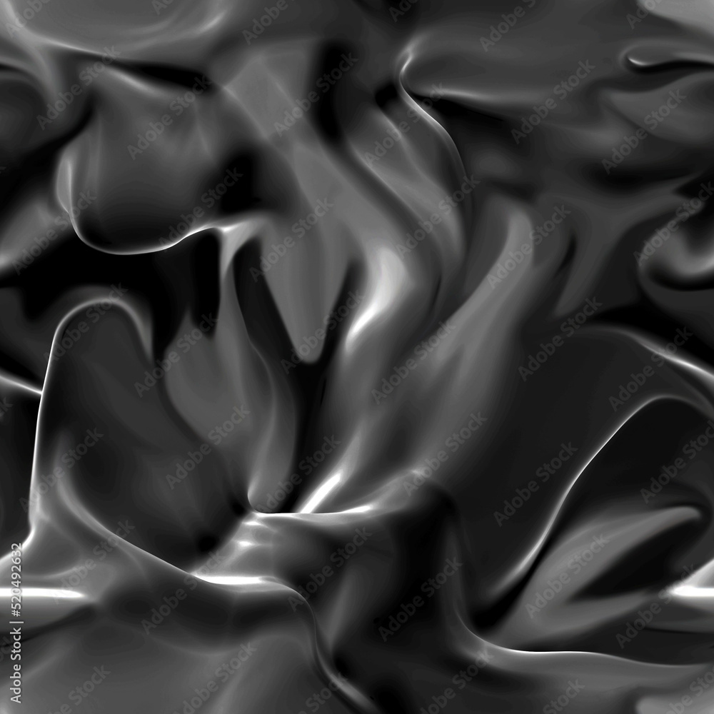 Fototapeta premium Black satin dark fabric texture luxurious shiny. Silk cloth background with wrinkles and creases, soft waves blur pattern. Digital illustration