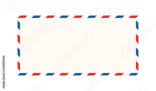 Air mail letter frame. Airmail border with red and blue stripes. Retro vintage blank envelope template. Euro envelope E65. Vector illustration isolated on white background. photo
