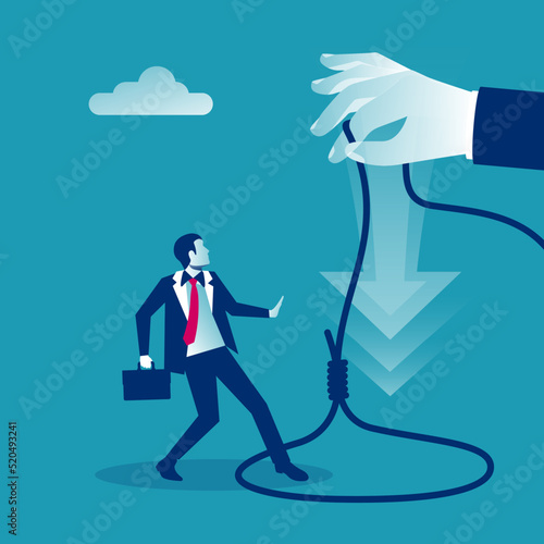 Trap concept. Business people metaphor. Vector illustration flat design. Isolated on background. The businessman was caught in a rope loop. Man in captivity.