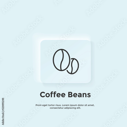 Coffee beans line icon, Neumorphic style button. Vector UI icon Design.  Neumorphism.  Vector line icon for Business and Advertising