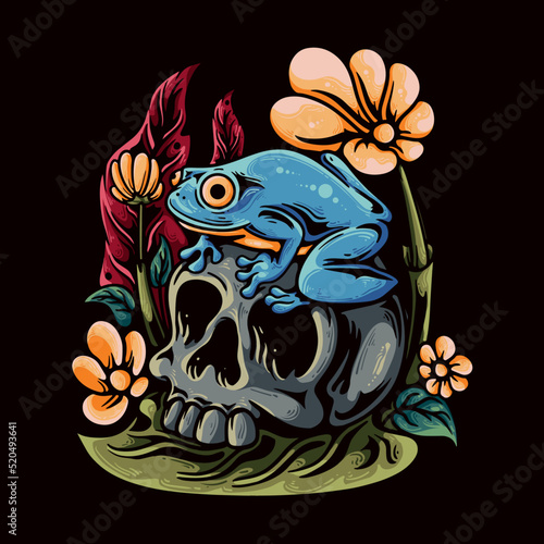 vector illustration frog on the skull vintage illustration