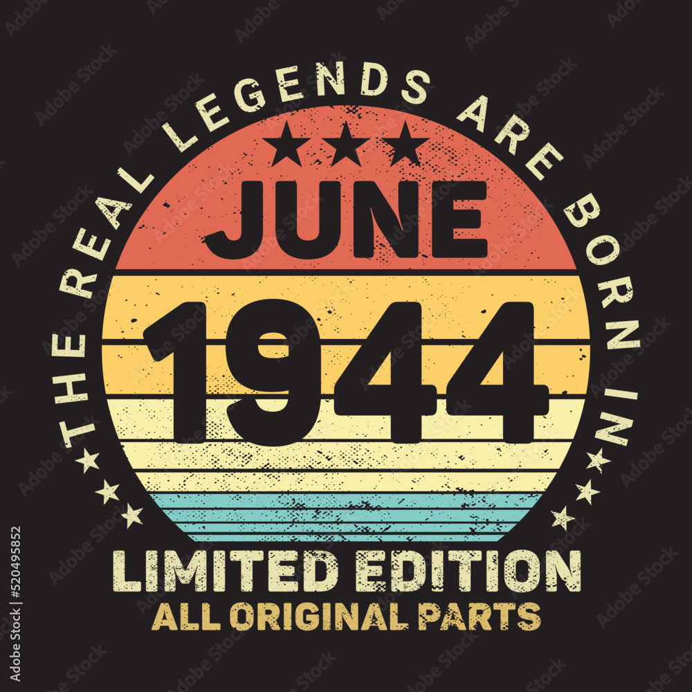 The Real Legends Are Born In June 1944, Birthday gifts for women or men, Vintage birthday shirts for wives or husbands, anniversary T-shirts for sisters or brother The Real Legends Are Born In June 1944, Birthday gifts for women or men, Vintage birthday shirts for wives or husbands, anniversary T-shirts for sisters or brother