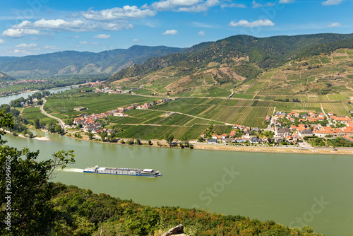 Photography Danube river and vineyards in Wachau valley. Lower Austria.