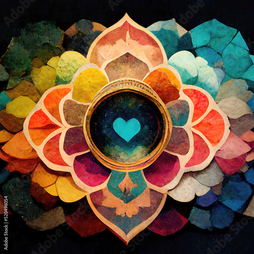 Heart for love in mandala as spirituality concept illustration Fototapet