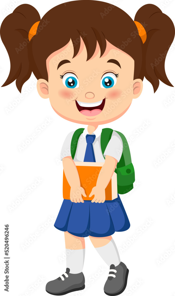 Obraz premium Cartoon school girl with backpack and a book