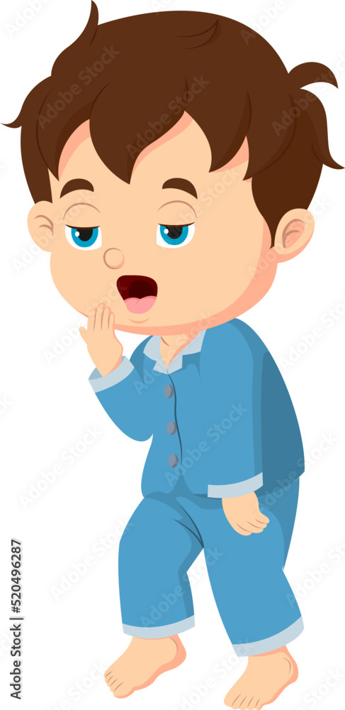 Cute boy wearing pajamas yawning Cute boy wearing pajamas yawning