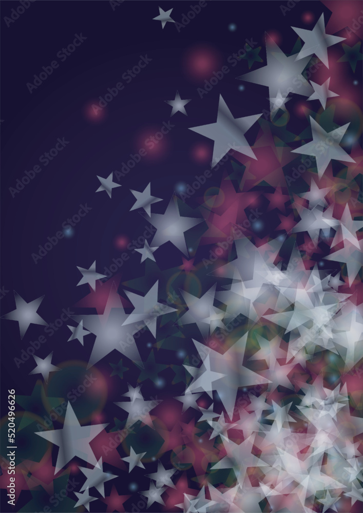 Obraz premium Vector Magical Glowing Background with Silver and Purple Falling Stars on Black. Sparkle Star Night Design. Glittery Confetti Frame. Christmas and New Year Poster. Baby Fairy Print