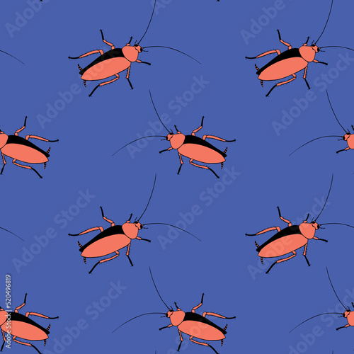 Vector seamless pattern from oriental cockroaches, beetles, insects. Pest control background and texture