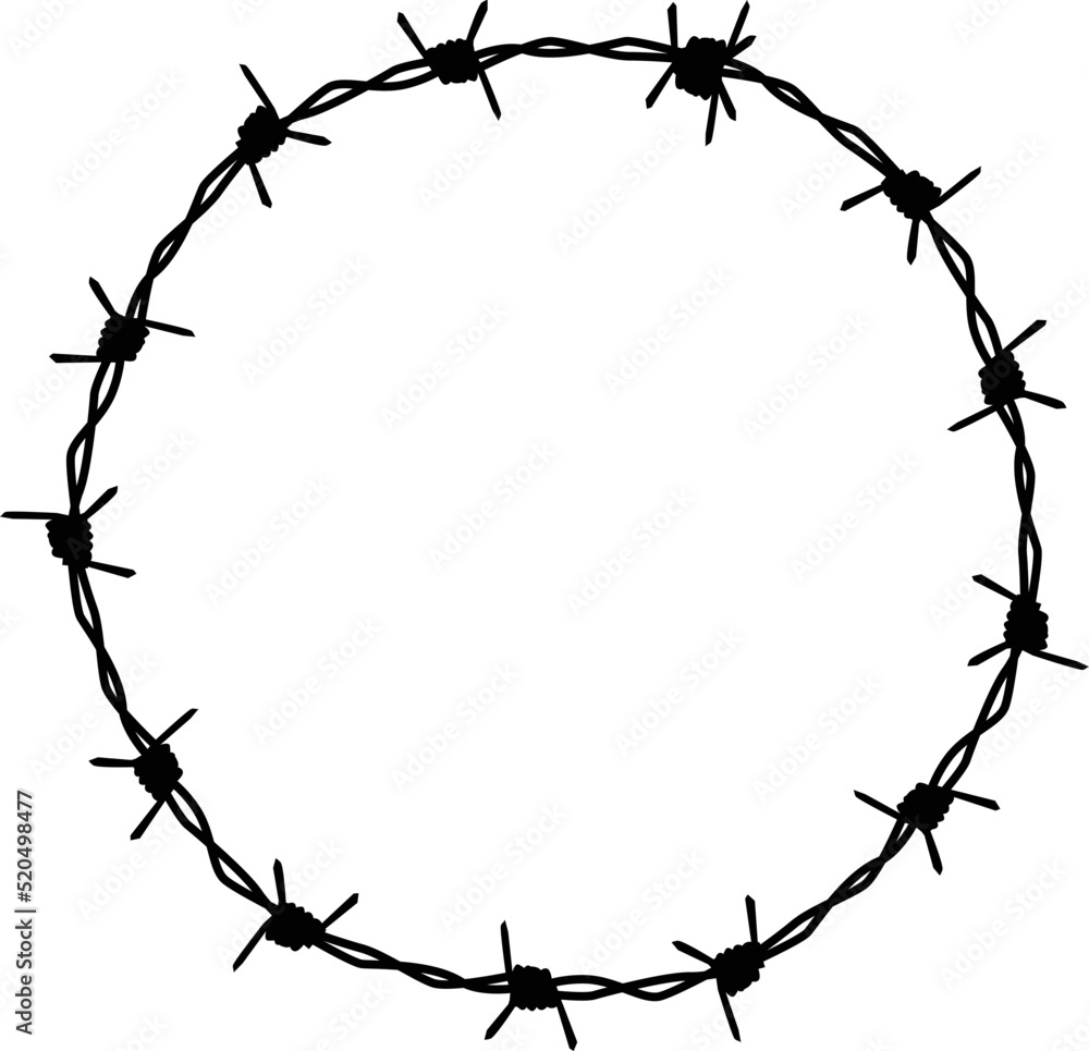 barbed wire icon on white background. frame circle from barbed wire. flat style.