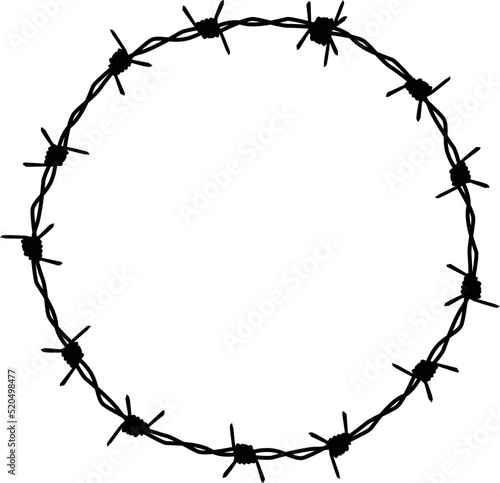 barbed wire icon on white background. frame circle from barbed wire. flat style.