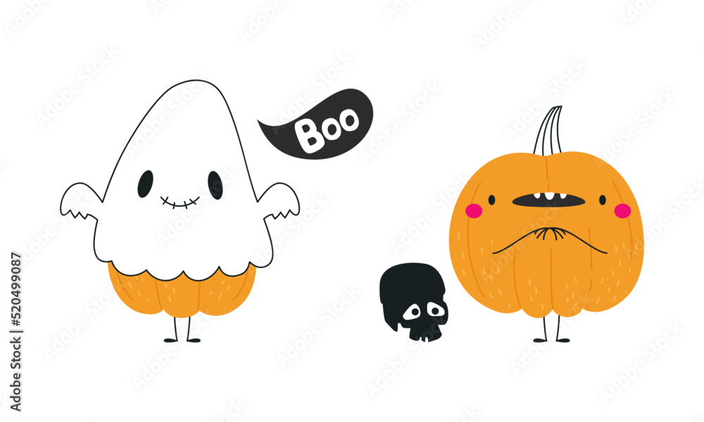Cute Orange Pumpkin Character Having Fun at Halloween Holiday Vector Set Cute Orange Pumpkin Character Having Fun at Halloween Holiday Vector Set