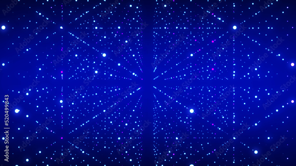 Obraz premium Abstract futuristic infinite flow of scientific data. Network structure of an array of points. Outer space background. Big data visualization. 3D rendering.