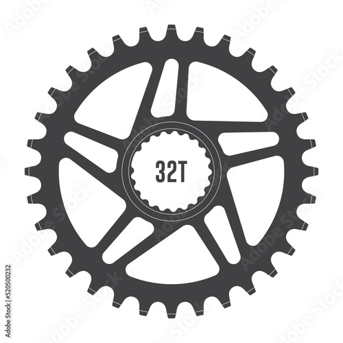 Vector black bike chainring 32  teeth. Isolated on white background.