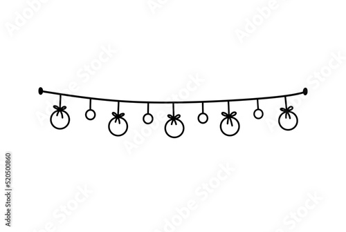 Cute festive bunting for a party isolated on white background. Vector hand-drawn illustration in doodle style. Perfect for holiday designs, cards, decorations, logo.