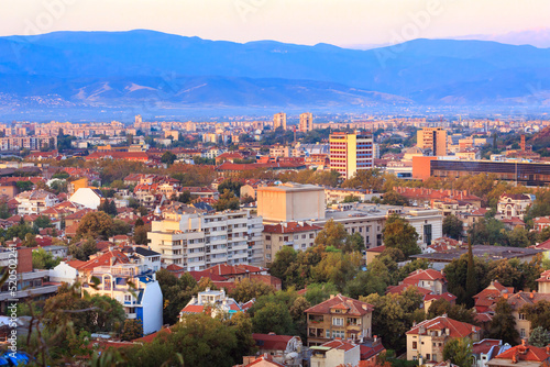 Sunrise panorama of Plovdiv city, Bulgaria