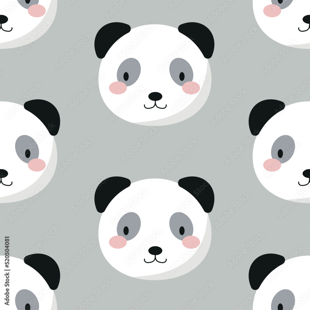 Cute panda seamless pattern, bear muzzle. Cartoon doodle vector illustration. Kid texture, background, wallpapers, ornament. Childish design of wrapping paper, fabric, textile, graphic, print Cute panda seamless pattern, bear muzzle. Cartoon doodle vector illustration. Kid texture, background, wallpapers, ornament. Childish design of wrapping paper, fabric, textile, graphic, print