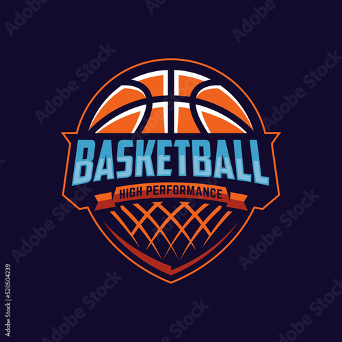 Basketball club logo, emblem, designs with ball. Sport badge vector illustration