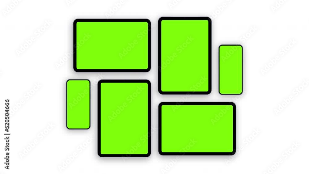 Tablet Computers and Smartphones With Blank Green Screens. Animated Mockups for Showcasing Mobile Apps Design Tablet Computers and Smartphones With Blank Green Screens. Animated Mockups for Showcasing Mobile Apps Design