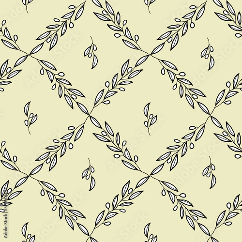 Olive branch in green pastel color Seamless pattern