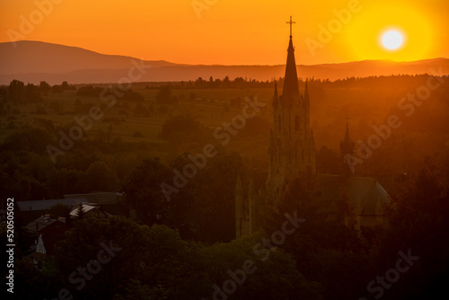 Beautiful sunset over a mountain village in Poland © Mike Mareen