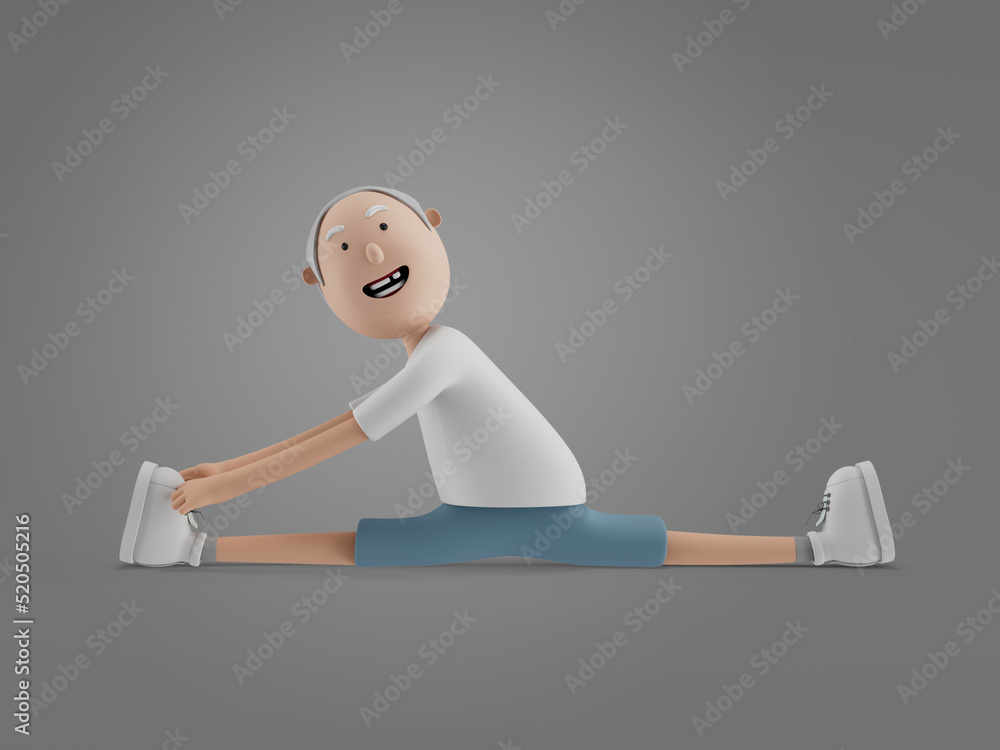 3D character eldery man stretching leg muscles for exercise 3D character eldery man stretching leg muscles for exercise