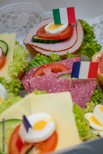 Bread with chesse salami and flags 