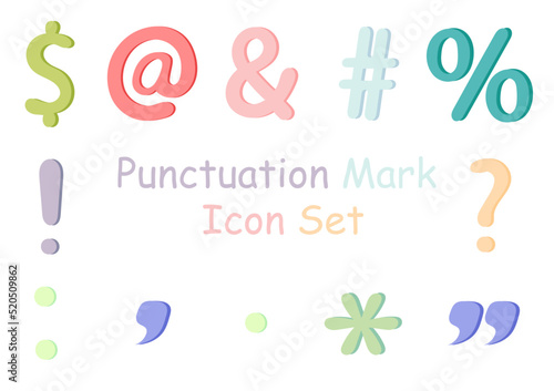 a collection of illustrations of colorful punctuation marks on a white background photo