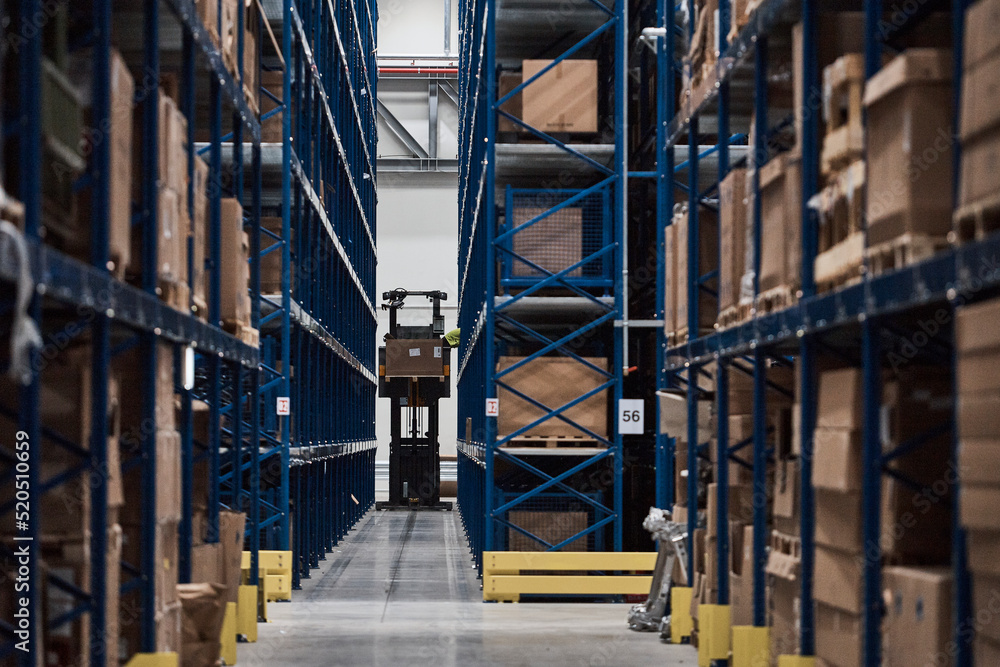 warehouse shelves in warehouse