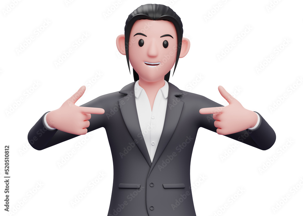 smart girl pointing self, 3D render elegant woman in formal suit pointing illustration smart girl pointing self, 3D render elegant woman in formal suit pointing illustration