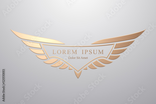 Golden wings frame template on white background