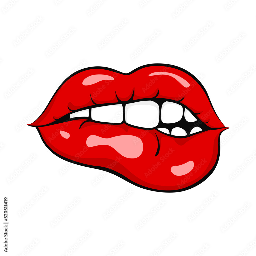 Woman biting her lips. Vector illustration.