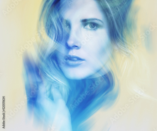 Abstract portrait of young woman. Double exposure.