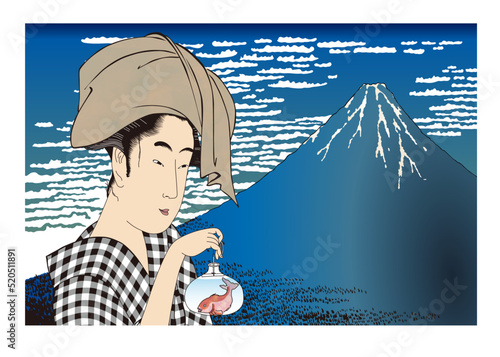 凱風快晴＆金魚鉢を下げる女	