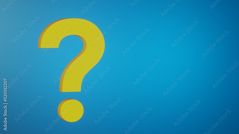 Yellow question mark on blue background in 3D space. Yellow question mark on blue background in 3D space.